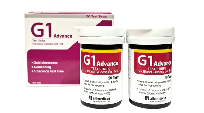 G1 Advance Blood Glucose test strips (25*2) 50pcs (Mrp 1190 tk)(Wholesales 670 tk)